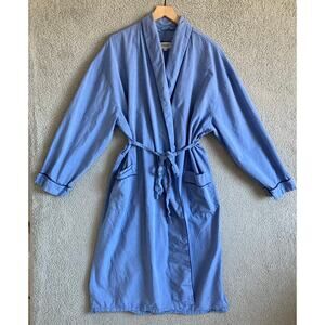Vermont Country Store Robe 1X 2X Belted Cotton Blue Lounge Cottage Western